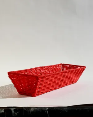 Red Plastic Woven Basket Rectangle Long