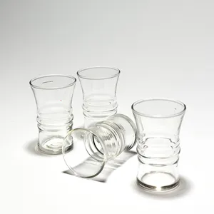 Anchor Hocking Cordial Shot Glasses with hourglass shape, 3 ribs in the center, Clear Glass