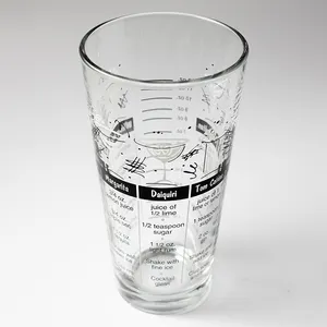 Tall Pint Glass with Cocktail Recipes Printed on it - 6.75