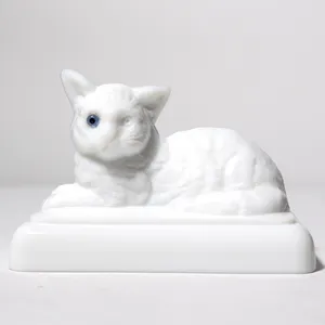 White Milk Glass Cat Statue