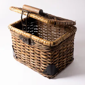 Rectangular Wicker Basket with Metal Corners and fasteners  - 7.5