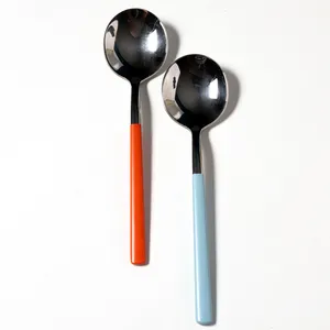 Round Silver Spoons Thin Colorful Handle