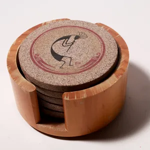 Kokopelli Cork Coaster Set Southwestern Wood Caddy
