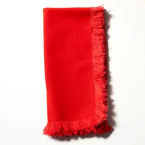 Red Cotton Cloth Napkins With Fringe