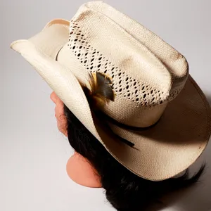 Cream Straw Western Cowboy Hat Feather Accent
