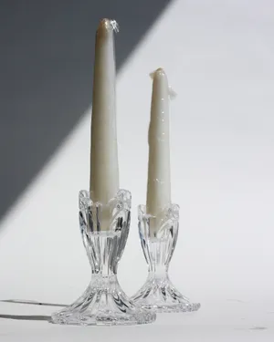 Pair of Vintage Oneida Augustina 6” Austria Crystal Candlesticks Original Box, Wedding Gift