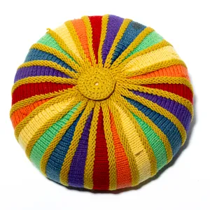 Vintage Round Hand Made Crocheted Rainbow Pillow