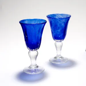 BIOT France Bubble Glass Hand Blown Cobalt Blue water grass, wine - 7
