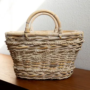 Vintage Wicker Basket Hard two handles
