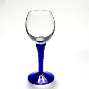 Vintage Clear and cobalt Blue cordial glasses fluted bowl - 5.25