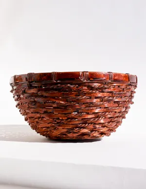 Small Brown Round Woven Wicker Basket