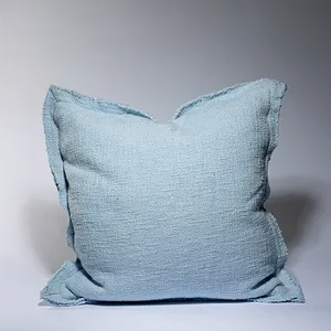 Baby Blue Thick Weave Pillow with Raw edge - 