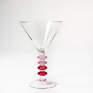 Pier 1 Pink Ribbed Rings Disks Stem Martini Cocktail Glass - 7.5