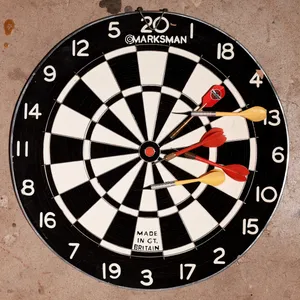 Vintage British Marksman Bristle Dart Board with Darts