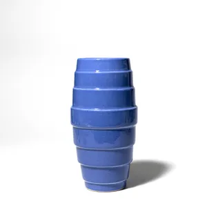Periwinkle Narrow Ceramic Flower Case with Angular Embossed Stripes around the outside
