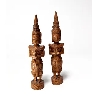 Thai Balinese Hand Carved Wood Standing Praying Buddha