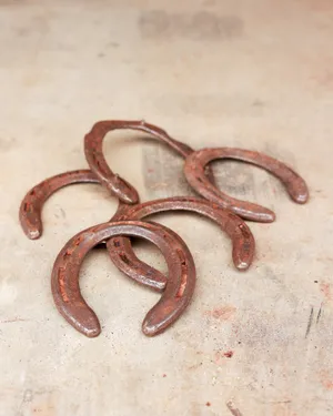 Antique Rusty Iron Horseshoes Set Four