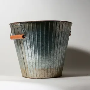 Vintage Galvanized Steel Ribbed Farmhouse Bucket Industrial small