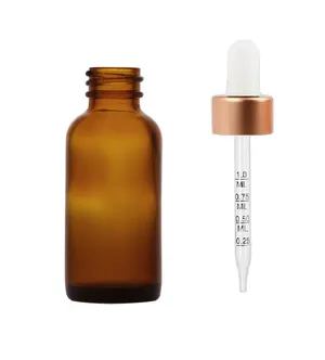Brown Glass Dropper Bottle Gold Cap and White Rubber Dropper, lab use, beauty, 