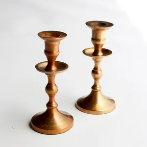 Pair Vintage Brass Colored Candlestick Holders