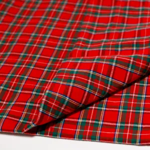 Red Green Tartan Plaid Scottish Gathered Fabric Panel