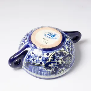 Vintage Talavera Blue detailed Handpainted Mexican Pottery double handled - 7.5