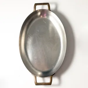 Stainless Steel and Copper Shallow Oval AU Gratin Pan with Double Brass Handles, Vintage Paul Revere Limited Edition