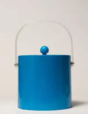 Blue Vinyl Ice Bucket with Lid and Clear Lucite Handle