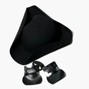 Colonial Tricorn Hat Black Buckle Shoe Covers Set, Kids Pilgrim Costume, Thanksgiving