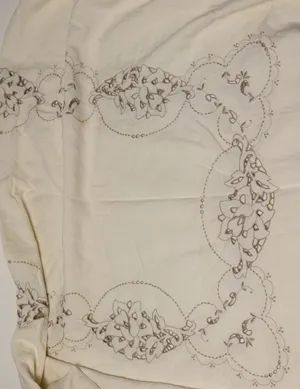 Cream Solid Long Rectangular Table Linen Cloth, with Embroidered Detail Throughout