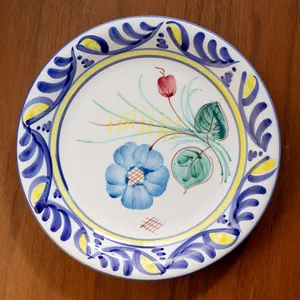 Hand Painted Flower plate in Blue and yellow made in italy