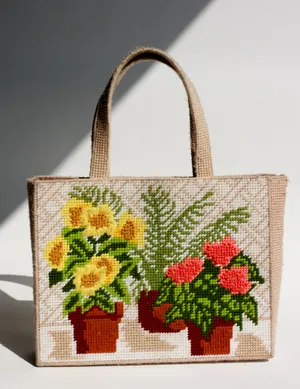 Vintage Granny Core Crochet Purse Handbag Flowers Garden Knit