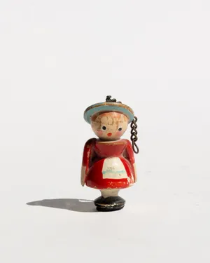 Vintage Wooden Knitting Nancy a Tool Designed for Spool Knitting Dutch Souvenir Shadowbox Little Girl Red Dress
