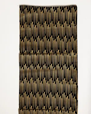 Japanese Gold Black Geometric Striped Brocade Table Runner