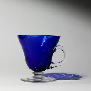 Cobalt Blue Swirl Glass Footed Punch Cup Vintage