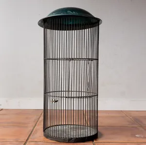 Housewares Decor: Extra Large Tall Cylinder Birdcage Bird Cage Rustic, Rusty With a Teal Aluminum Top - 25