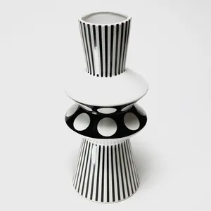 Orren Ellis Large Black and White Striped Geometric Ceramic Flower Vase