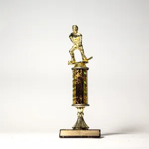 Dark Marbled Wood Base Gold figure of a hockey player Trophy