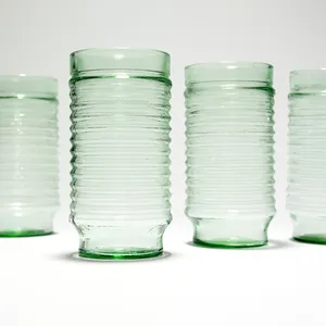 Heavy Green Ribbed Tumbler Drinking Glasses