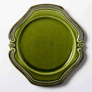 Plate- Unique Shape and Edge Detail, Stoneware, Green Plate,  Provence - 8.5