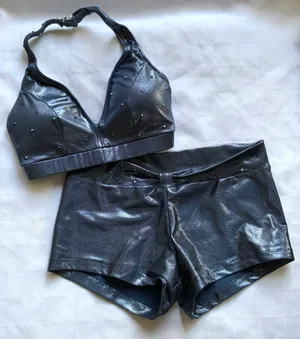 Custom Metallic navy Small top/medium shorts