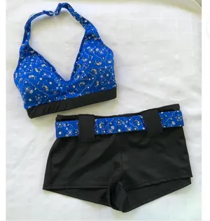 Custom Blue bandana XS top/sm shorts