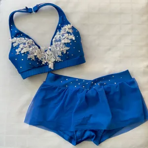 Custom Royal blue/white applique skirt set Small