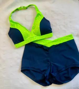 Custom Dark Navy/neon green Sm top/midrise shorts Medium