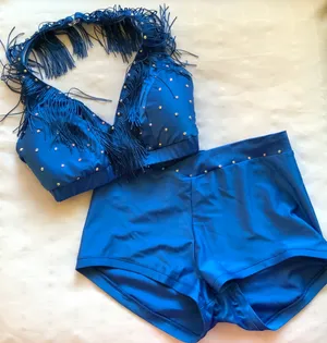Custom Royal blue fringe midrise Medium