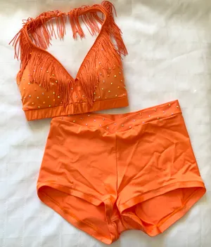 Custom orange fringe Small top/midrise shorts Medium