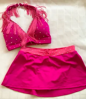 Custom Raspberry fringe skirt set Small