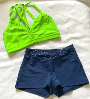Custom Lime green top small/ navy midrise shorts Small