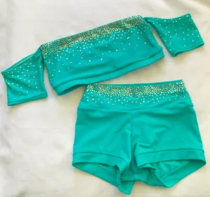 Custom off the shoulder teal/seafoam small top/midrise shorts Medium