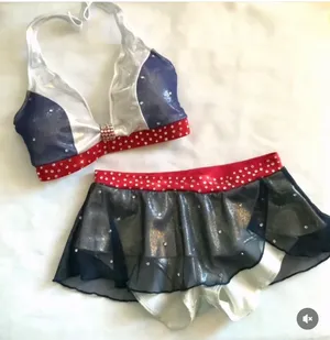 Custom Red/Navy/silver skirt set Small